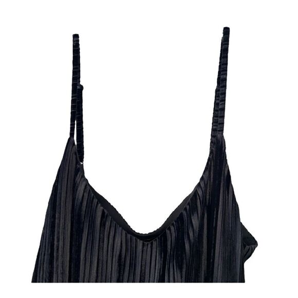 DALIA Black Pleated Tank Top Sleeveless Blouse Spaghetti Strap See Meaurements - Picture 3 of 6